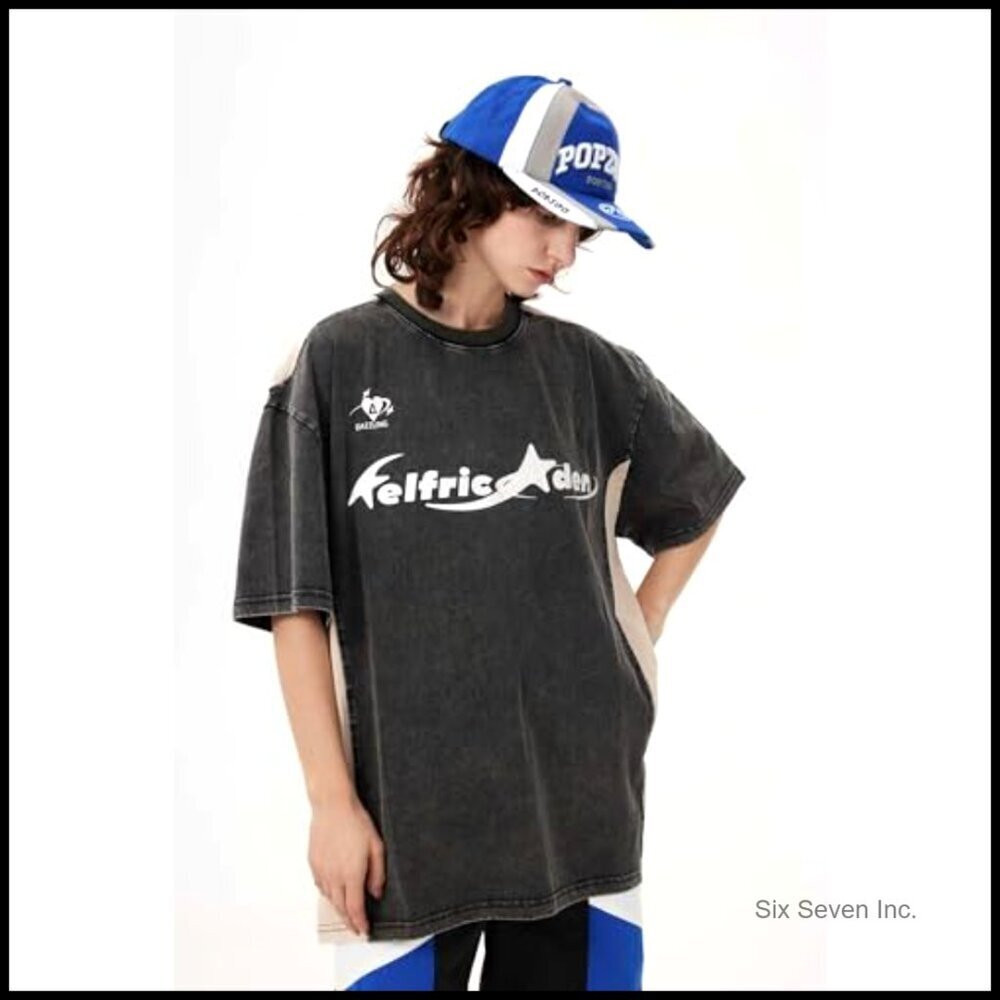 Oversized Graphic Tee Y2K Streetwear Casual Summer T-Shirt Loose Fit Washed - Picture 3 of 7